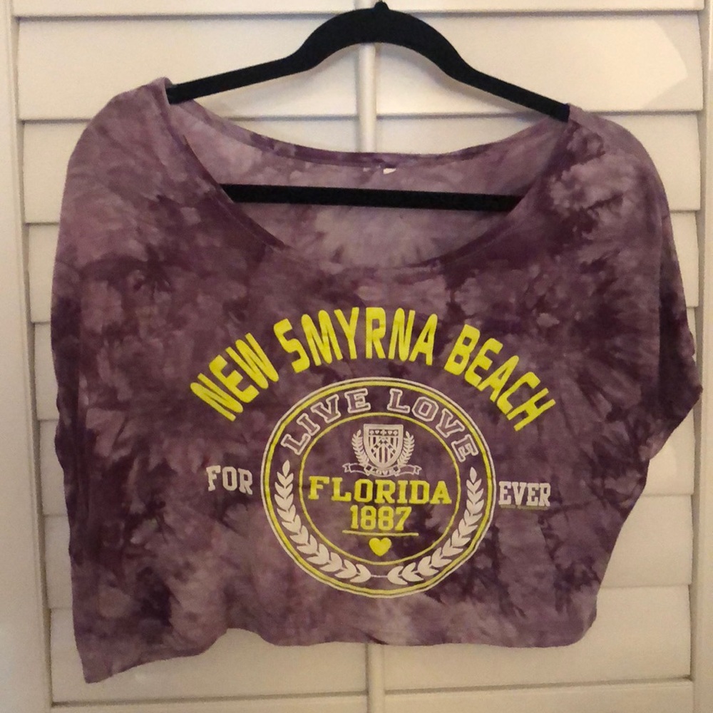 New Smyrna Beach Purple Tie Dyed Crop Shirt